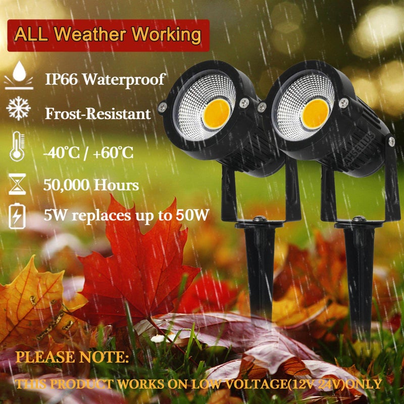 AHSELLUS 10 Pack Low Voltage Landscape Lights LED 5W Landscape Lighting with connectors AC/DC 12V-24V Outdoor Spotlight IP66 Waterproof Tree Flag Lights Warm White Spotlights for Yard Garden Pathway - Image 4